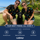 Friends in matching Men's Frisbee Flingers Custom Dog Face Hawaiian Shirt — a group gift photo