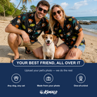Friends in matching Women's Frisbee Flingers Custom Dog Face Hawaiian Shirt — a group gift photo