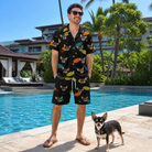 Full-length photo with the pet printed all over this Men's Frisbee Flingers Custom Dog Face Shirt & Shorts Set