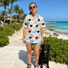 Full-length photo with the pet printed all over this Women's Disc Dogs Custom Dog Face Hawaiian Shirt