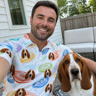 Selfie with the pet whose face is printed all over this Men's Disc Dogs Custom Dog Face Polo Shirt
