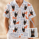 Man wearing Men's Fido Follies Custom Dog Face Hawaiian Shirt — custom faces printed all-over