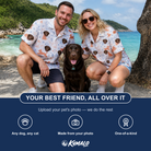 Friends in matching Men's Fido Follies Custom Dog Face Hawaiian Shirt — a group gift photo