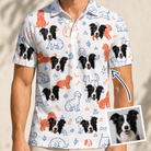 Man wearing Men's Fido Follies Custom Dog Face Polo Shirt — custom faces printed all-over