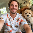 Selfie with the pet whose face is printed all over this Men's Fido Follies Custom Dog Face Polo Shirt