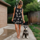 Full-length photo with the pet printed all over this Women's Doggo Dandies Custom Dog Face Tank Dress