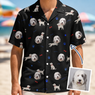 Man wearing Men's Doggo Dandies Custom Dog Face Hawaiian Shirt — custom faces printed all-over