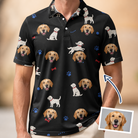 Man wearing Men's Doggo Dandies Custom Dog Face Polo Shirt — custom faces printed all-over