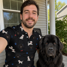 Selfie with the pet whose face is printed all over this Men's Doggo Dandies Custom Dog Face Polo Shirt