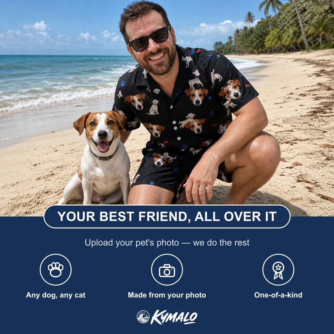 Friends in matching Men's Doggo Dandies Custom Dog Face Shirt & Shorts Set — a group gift photo