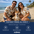 Friends in matching Men's Woof Whimsy Custom Dog Face Hawaiian Shirt — a group gift photo