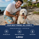 Friends in matching Men's Doggone Doodles Custom Dog Face Beach Shorts — a group gift photo