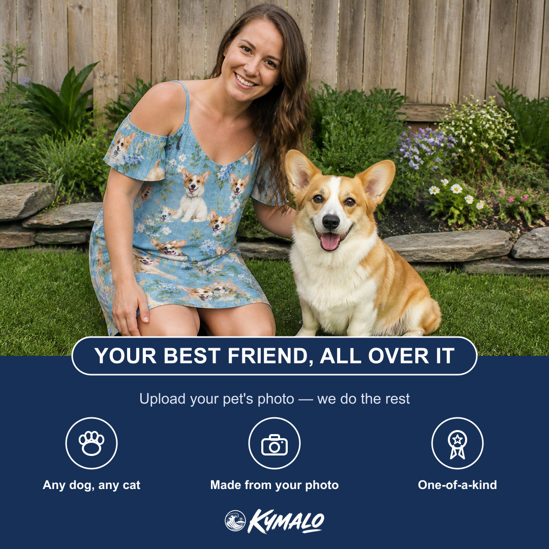 Friends in matching Women's Doggone Doodles Custom Dog Face Off-Shoulder Dress — a group gift photo