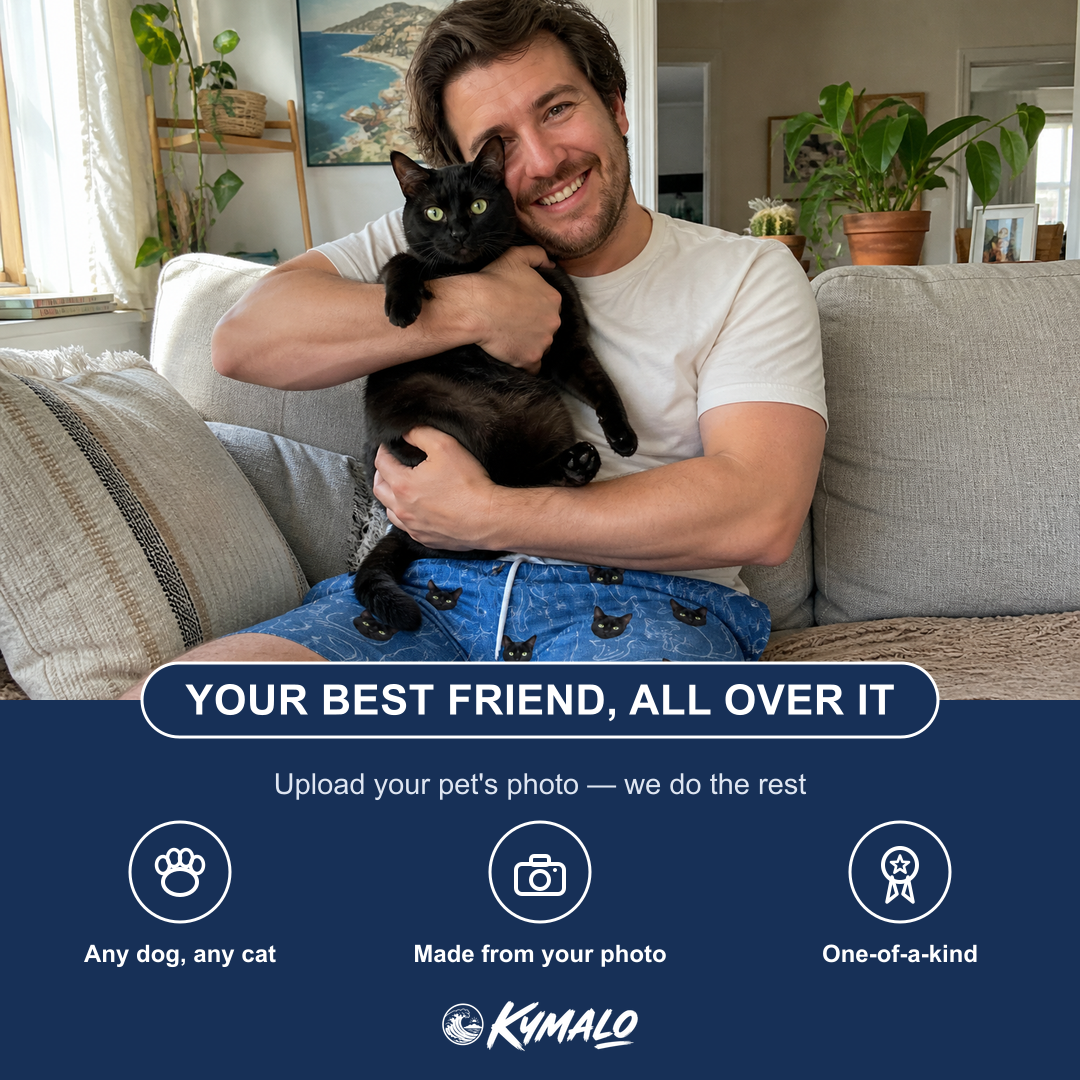 Friends in matching Men's Mittens Mingle Custom Cat Face Beach Shorts — a group gift photo