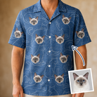 Man wearing Men's Mittens Mingle Custom Cat Face Hawaiian Shirt — custom faces printed all-over