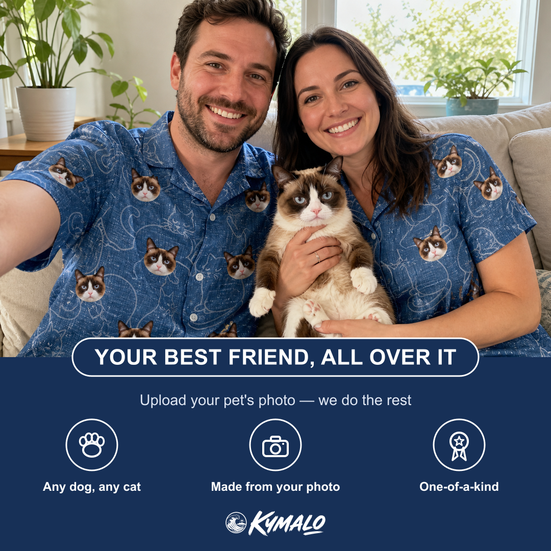 Friends in matching Women's Mittens Mingle Custom Cat Face Hawaiian Shirt — a group gift photo