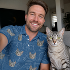 Selfie with the pet whose face is printed all over this Men's Mittens Mingle Custom Cat Face Polo Shirt