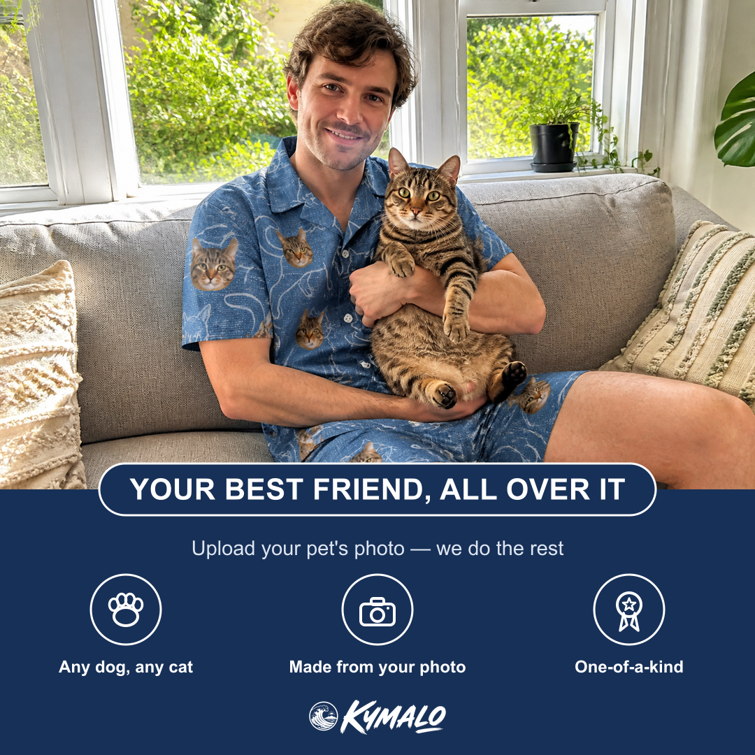 Friends in matching Men's Mittens Mingle Custom Cat Face Shirt & Shorts Set — a group gift photo