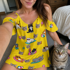 Selfie with the pet whose face is printed all over this Women's Velvet Nuzzles Custom Cat Face Off-Shoulder Dress