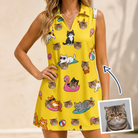 Woman wearing Women's Velvet Nuzzles Custom Cat Face V-Neck Dress — custom faces printed all-over
