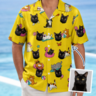 Man wearing Men's Velvet Nuzzles Custom Cat Face Hawaiian Shirt — custom faces printed all-over