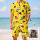 Man wearing Men's Velvet Nuzzles Custom Cat Face Shirt & Shorts Set — custom faces printed all-over
