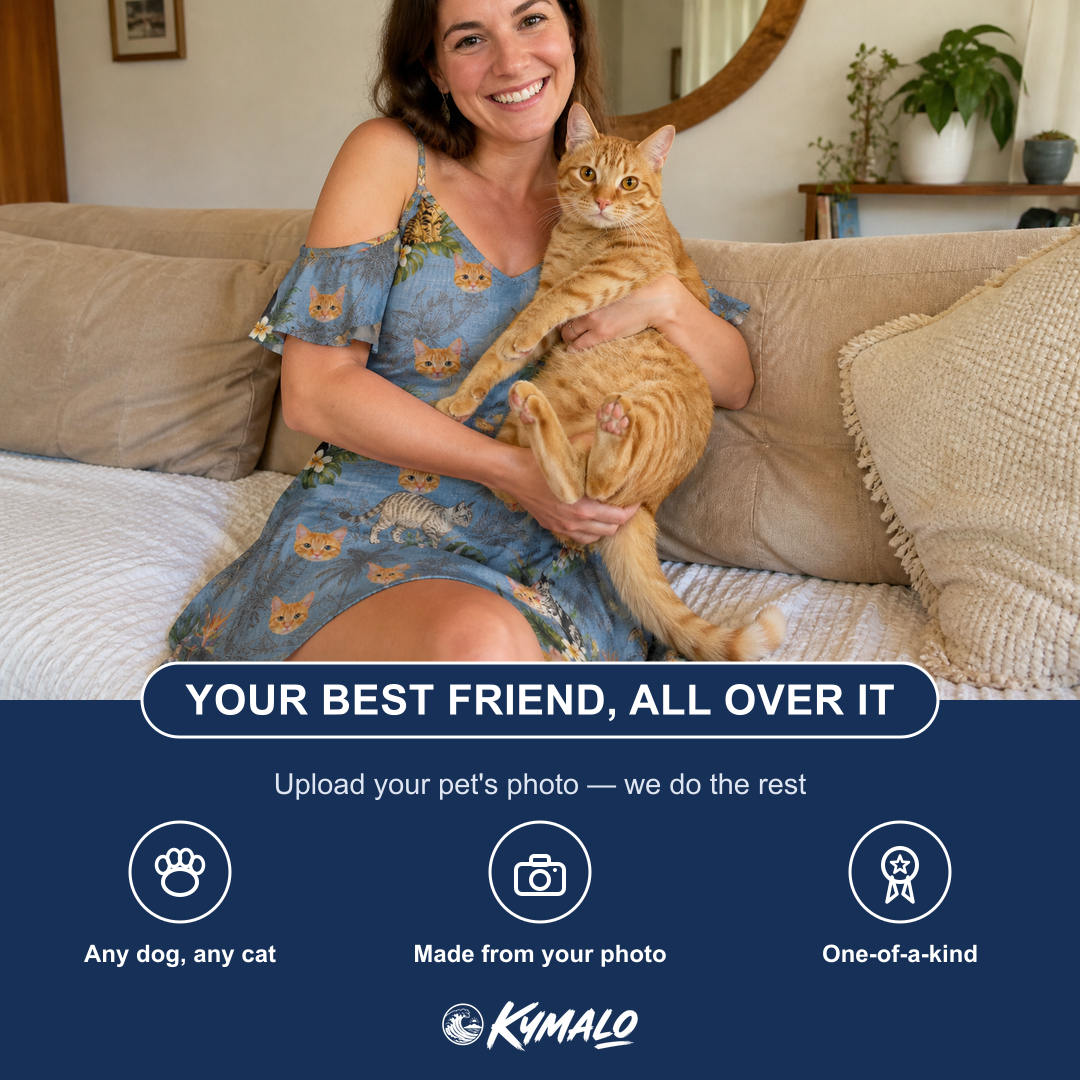 Friends in matching Women's Kitten Kaboodle Custom Cat Face Off-Shoulder Dress — a group gift photo