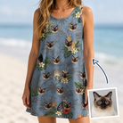 Woman wearing Women's Kitten Kaboodle Custom Cat Face Tank Dress — custom faces printed all-over