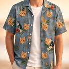 Man wearing Men's Kitten Kaboodle Custom Cat Face Hawaiian Shirt open over a white tee