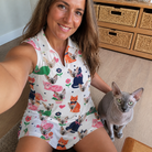 Selfie with the pet whose face is printed all over this Women's Furball Follies Custom Cat Face V-Neck Dress