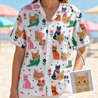 Woman wearing Women's Furball Follies Custom Cat Face Hawaiian Shirt — custom faces printed all-over