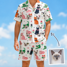 Man wearing Men's Furball Follies Custom Cat Face Shirt & Shorts Set — custom faces printed all-over