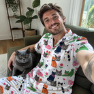 Selfie with the pet whose face is printed all over this Men's Furball Follies Custom Cat Face Shirt & Shorts Set
