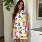 Real-life photo of someone wearing Women's Guppy Gyrations Custom Face V-Neck Dress — custom faces printed all-over