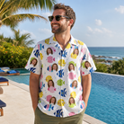 Real-life photo of someone wearing Men's Guppy Gyrations Custom Face Hawaiian Shirt — custom faces printed all-over