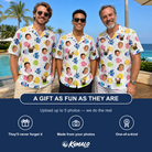 Friends in matching Men's Guppy Gyrations Custom Face Hawaiian Shirt — a group gift photo