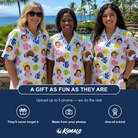 Friends in matching Women's Guppy Gyrations Custom Face Hawaiian Shirt — a group gift photo