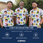 Friends in matching Men's Guppy Gyrations Custom Face Polo Shirt — a group gift photo