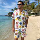Real-life photo of someone wearing Men's Guppy Gyrations Custom Face Shirt & Shorts Set — custom faces printed all-over