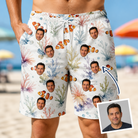 Man wearing Men's Clownfish Comedy Custom Face Beach Shorts — custom faces printed all-over