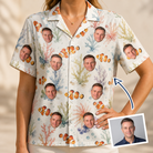 Woman wearing Women's Clownfish Comedy Custom Face Hawaiian Shirt — custom faces printed all-over