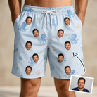 Man wearing Men's Tentacle Tickle Custom Face Beach Shorts — custom faces printed all-over