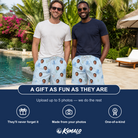 Friends in matching Men's Tentacle Tickle Custom Face Beach Shorts — a group gift photo