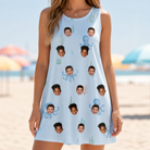Model wearing Women's Tentacle Tickle Custom Face Tank Dress printed with kids' faces