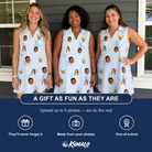 Friends in matching Women's Tentacle Tickle Custom Face V-Neck Dress — a group gift photo