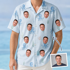 Man wearing Men's Tentacle Tickle Custom Face Hawaiian Shirt — custom faces printed all-over