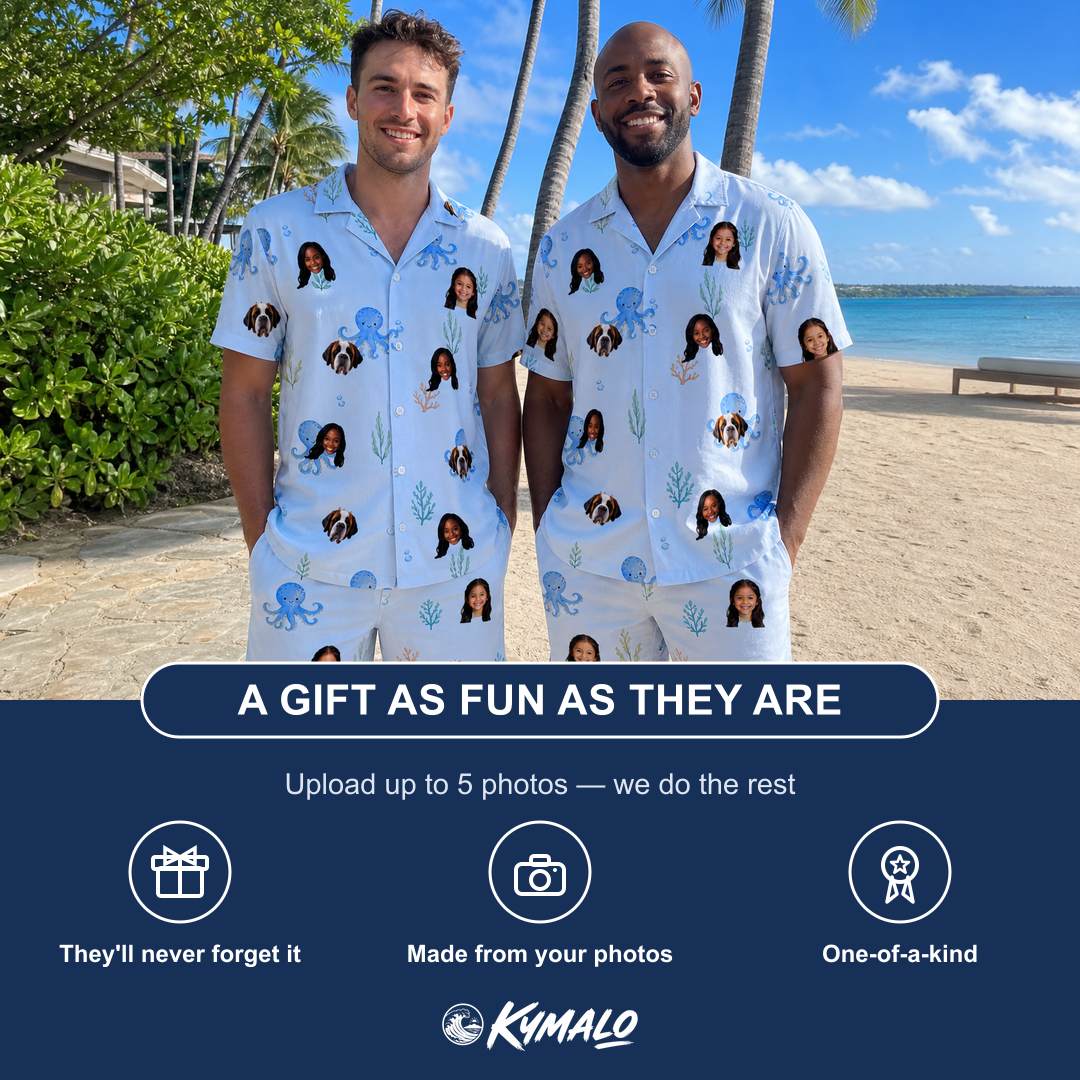Friends in matching Men's Tentacle Tickle Custom Face Shirt & Shorts Set — a group gift photo