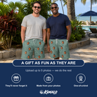 Friends in matching Men's Jelly Jaunt Custom Face Beach Shorts — a group gift photo