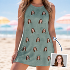Woman wearing Women's Jelly Jaunt Custom Face Tank Dress — custom faces printed all-over