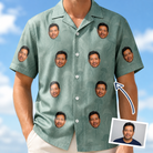 Man wearing Men's Jelly Jaunt Custom Face Hawaiian Shirt — custom faces printed all-over